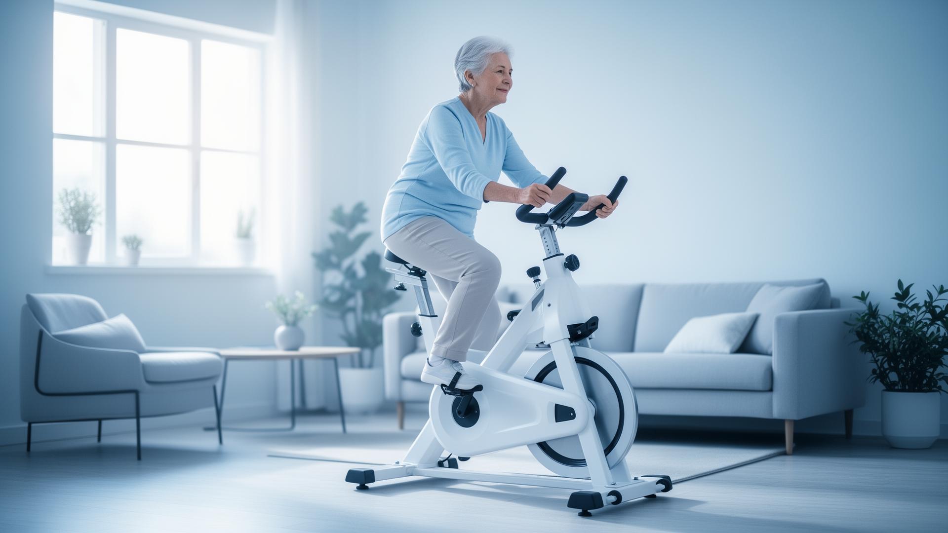 Patient using Optimise at home on a medical exercise bike