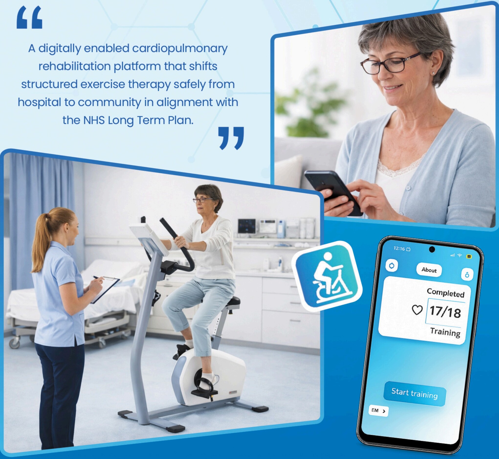 Optimise patient app showing completed training sessions