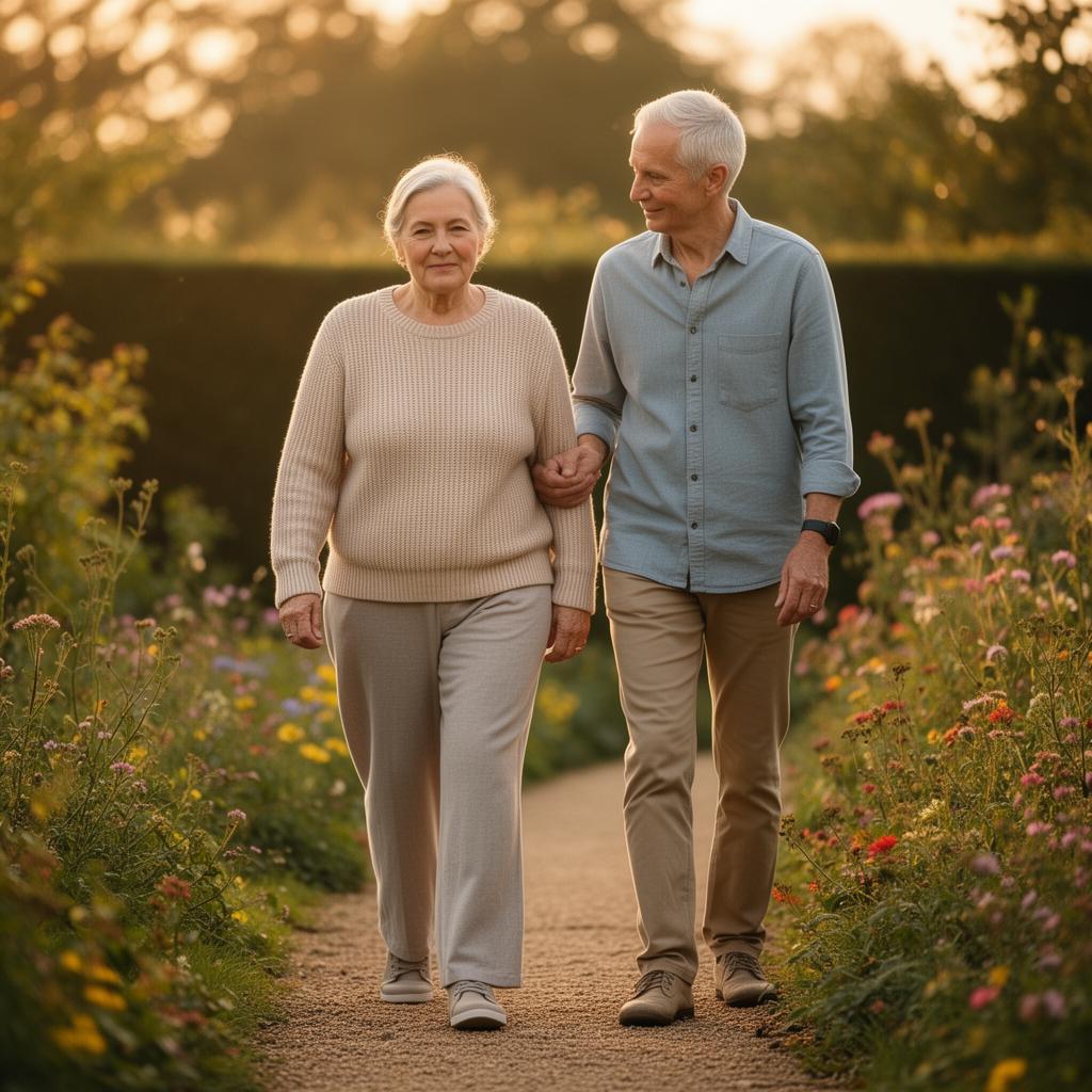 Recovering patient walking outdoors at sunrise